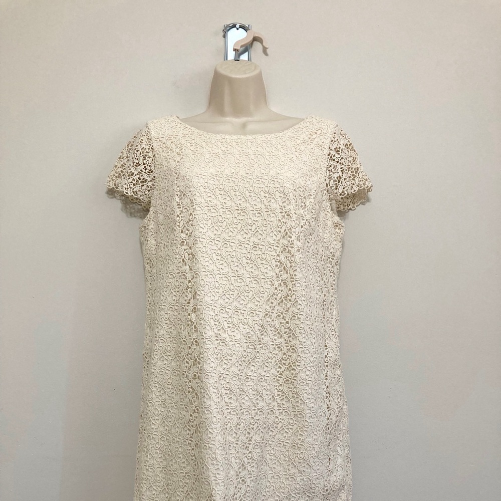 Talbots Lace Shift Dress, Size 10, Cream, Ivory, Zipper Back Knee Length, Formal